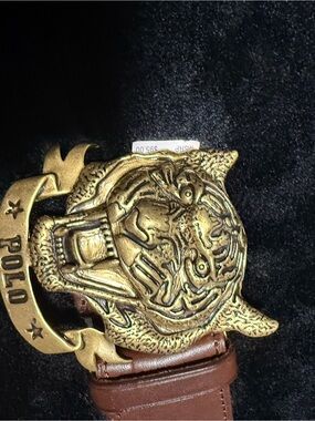 Polo by Ralph Lauren Gold Tiger Buckle Brown Leather Belt
